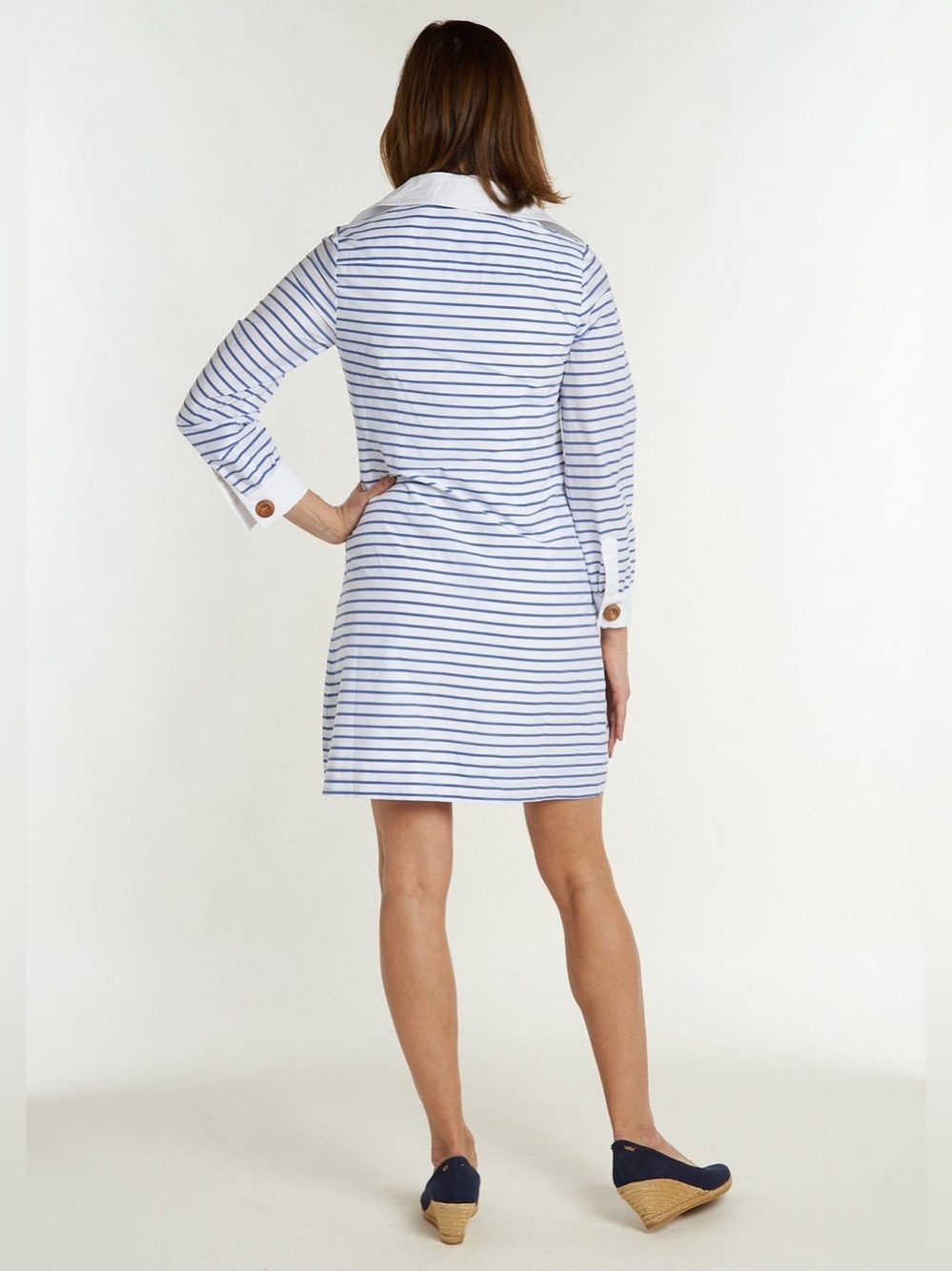 CK Bradley Belles Shirtdress White Blue Stripe Tunic Dress Beach Resortwear Sz S - Picture 3 of 5
